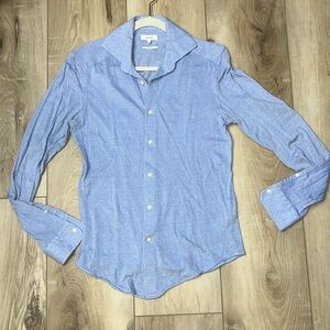 Reiss Mens Gale Knit‎ Button Down Shirt Slim Fit Blue Size Small